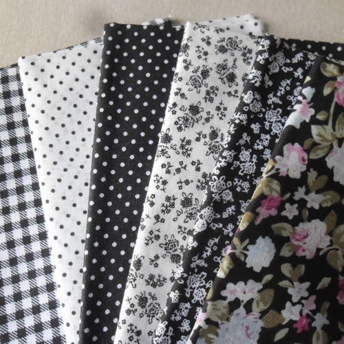 X 6 mixte coupons de tissu coton patchwork ton noir à motif 50 x 45 cm n° 2 