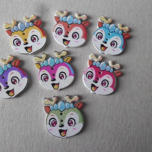 X 5 mixte boutons bois motif tête de cerf multicolore 2 trous 25 x 24 mm 