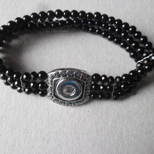 X 1 bracelet élastique perles verre noir pour mini bouton pression 20 cm 