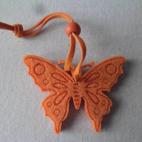 X 6 ronds de serviette feutrine forme papillon orange à motif 5,5 x 4 cm 