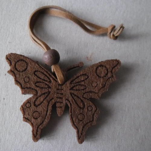 X 6 ronds de serviette forme papillon feutrine marron à motif 5,5 x 4 cm 