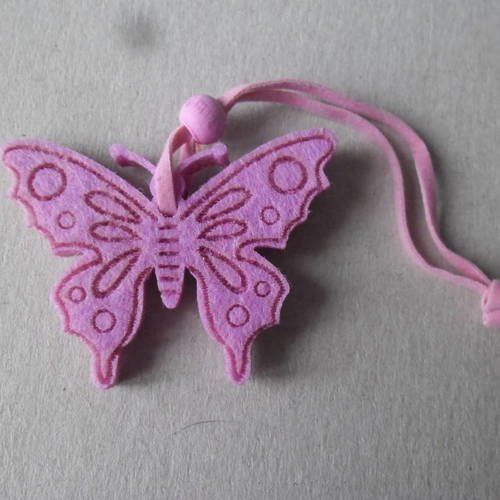 X 6 ronds de serviettes feutrine forme papillon mauve/rose à motif 5 ,5 x 4 cm 