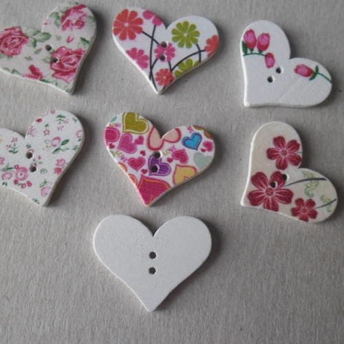 X 5 mixte boutons en bois forme coeur multicolore 2 trous 26 x 30 mm 