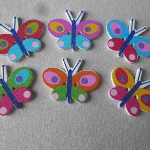 X 5 mixte boutons en bois forme papillon multicolore 2 trous  35 x 27 mm 
