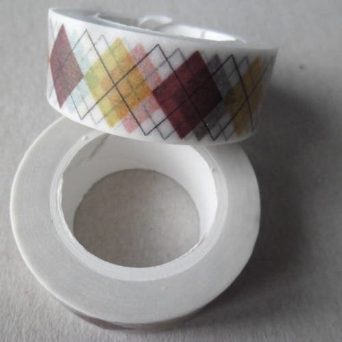 X 10 mètres de ruban adhésif papier masking tape motif losange repositionnable 15 mm 