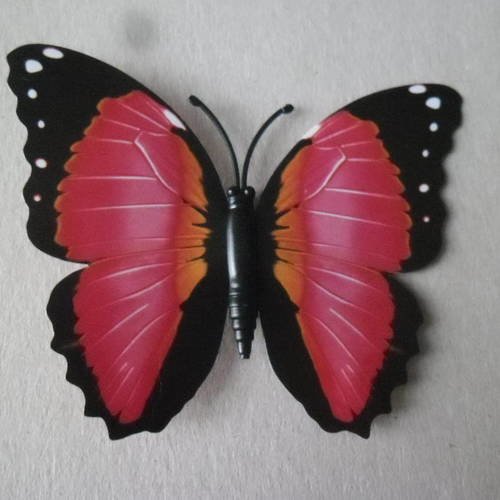 X 1 magnifique embellissement en forme de papillon ton rouge à coller 8,5 x 7 cm 