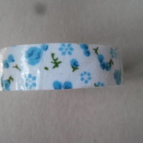 X 5 mètres de ruban adhésif tissu coton masking tape blanc motif fleur  turquoise repositionnable 15 mm 