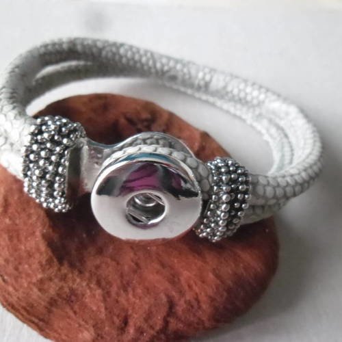 X 1 bracelet breloque cuir pu gris pour bouton pression argenté 22 cm 