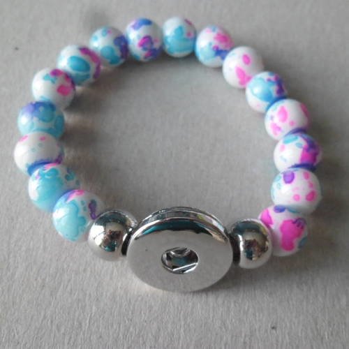 X 1 bracelet chunck perles en verre multicolore pour bouton pression  21 cm 