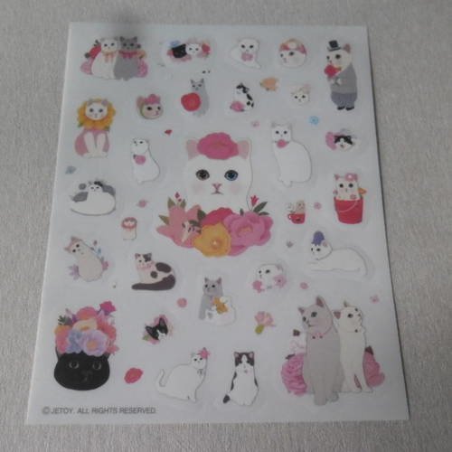 X 4 mixte planches de stickers autocollants motif chat multicolore 15 x 12 cm 