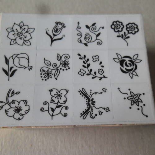X 12 mixte pièces tampons en bois motif fleur 1,5 x 3,3 cm 