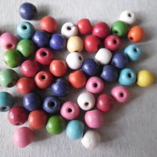 X 20 mixtes perles howlite turquoise rond multicolore 6 mm 