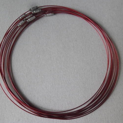 X 1 collier rigide rond fil d'acier rouge ciselé fermoir à vis argenté 47 cm
