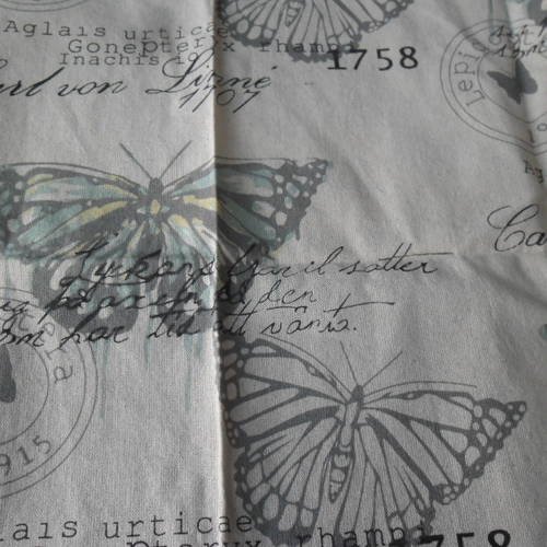 X 1 coupon de tissu vintage coton/lin patchwork motif papillons 50 x 75 cm 