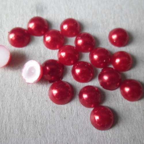 X 50 demi-perles strass rouge nacré à coller 6 mm