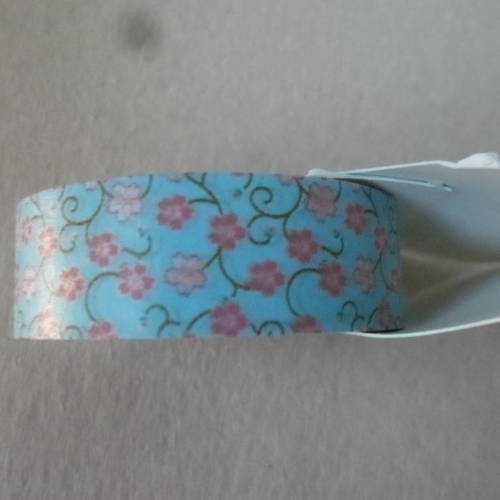 X 10 mètres de rubans adhésif masking tape papier de riz bleu à motif fleur  repositionnable 15 mm 