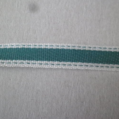 X 1 mètre de ruban vert bordure blanche surpiqué vert 100% coton 15 mm 