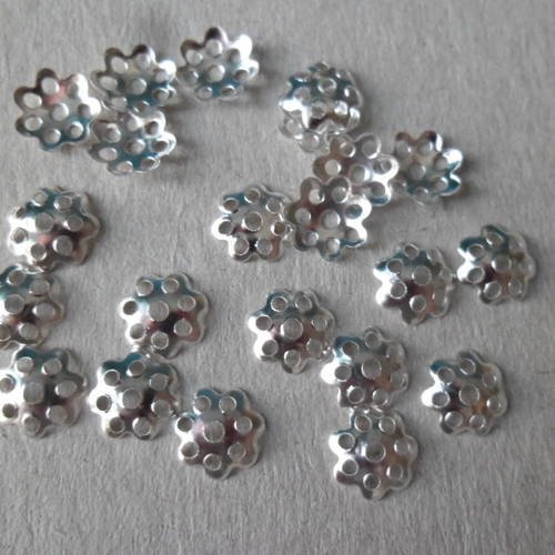 X 100 perles calottes coupelles caps 8 mm motif fleur argenté sans nickel 