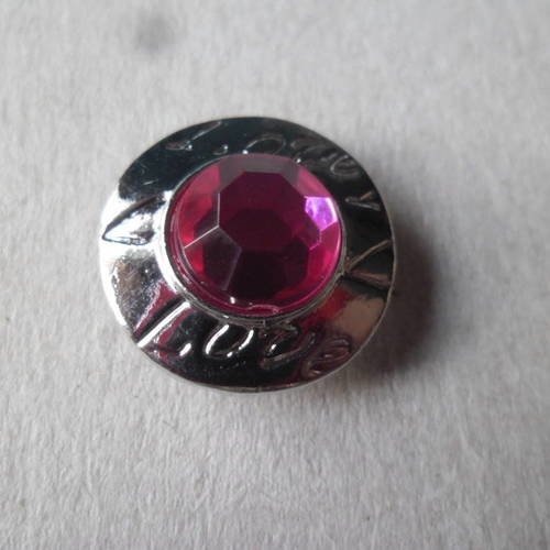 X 1 bouton pression lettre love strass rose facette argenté 18 mm 