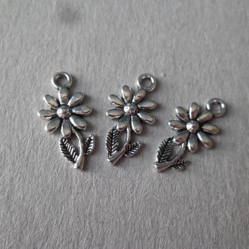 X 10 pendentifs/breloque motif fleur tournesol argenté 19 x 10 mm 