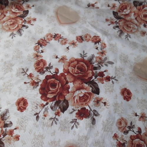 X 1 magnifique coupon de tissu patchwork coton blanc motif fleur/coeur ton marron 50 x 120 cm 
