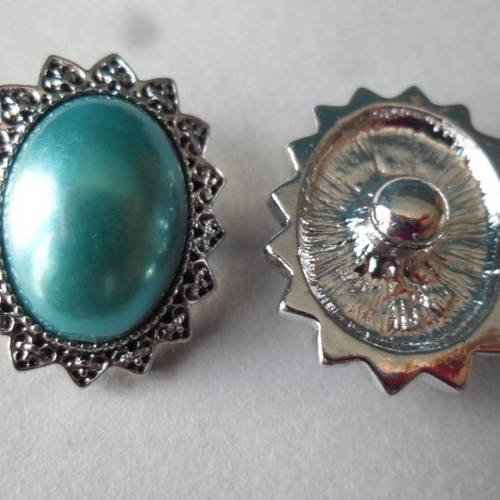 X 1 bouton pression bijoux ovale,perle bleu paon nacré 24,5 x 19 mm 