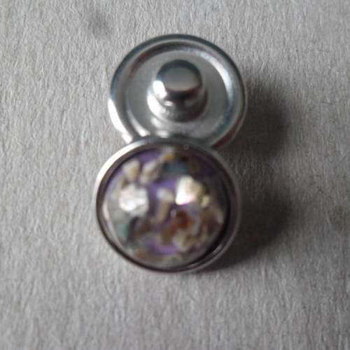 X 1 mini bouton pression verre rond fond violet motif marbré 12 mm 