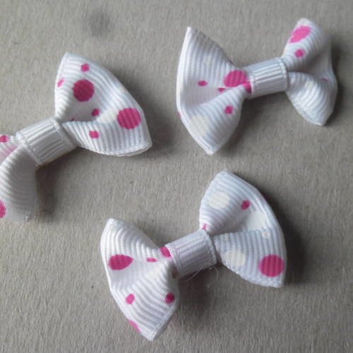 X 5 jolis nœuds papillon fond blanc motif pois rose/blanc 3,5 x 2,4 cm 
