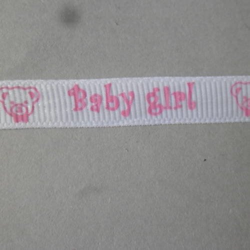 X 1 mètre de ruban gros grain blanc motif ours,baby girl  rose polyester 12 mm 