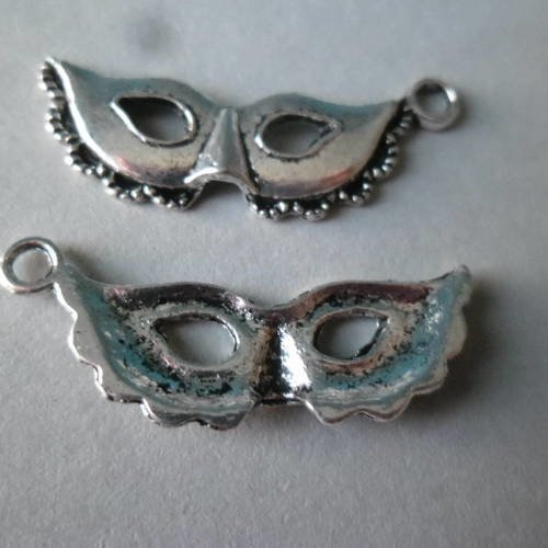 X 5 pendentifs/breloque en forme de masque argent vieilli 3,1 x 1,2 cm 