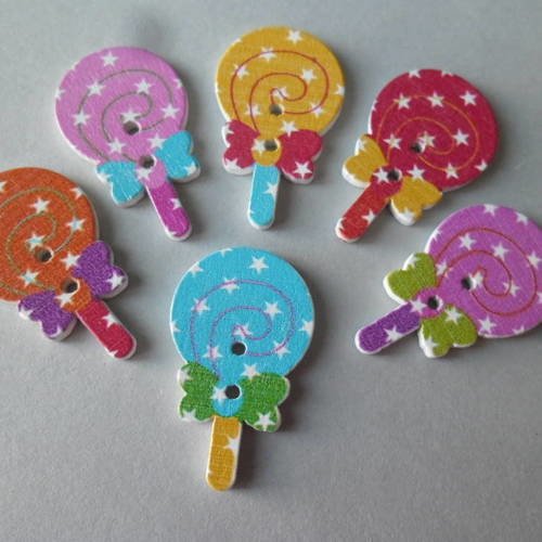 X 5 mixte boutons en bois peint lollipop etoile 2 trous 33 x 20 mm 