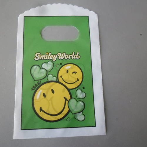 X 10 sachets/pochettes plastique motif smiley world 14,5 x 8,5 cm 