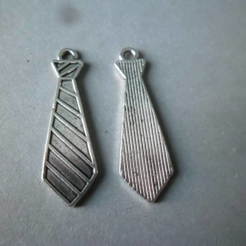 X 2 pendentifs/breloque forme cravate argenté 29 x 9 mm 