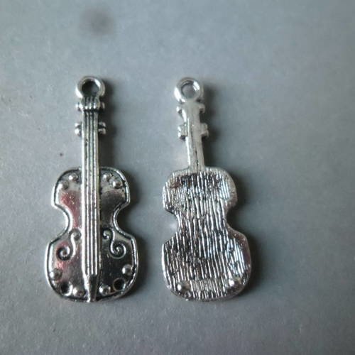 X 2 pendentifs/breloque forme violon argent vieilli 28 x 11 mm 