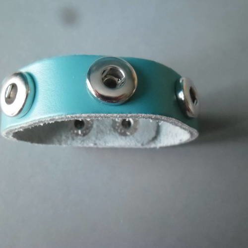 X 1 bracelet enfant cuir/métal bleu/vert pour 3 boutons pression mini réglable en 2 mesures 20 cm 