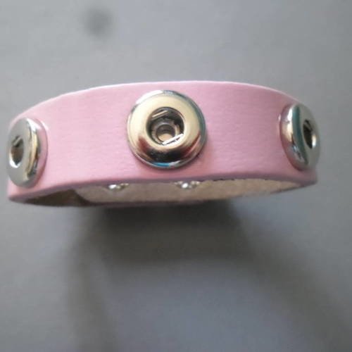 X 1 bracelet enfant cuir/métal rose pour 3 boutons pression mini réglable en 2 mesures 20 cm 