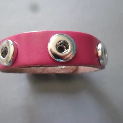 X 1 bracelet enfant cuir/métal fuchsia pour 3 boutons pression mini réglable en 2 mesures 20 cm 