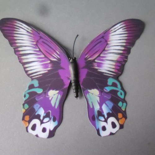 X 1 grand/magnifique embellissement forme papillon multicolore à coller 12 x 10 cm 