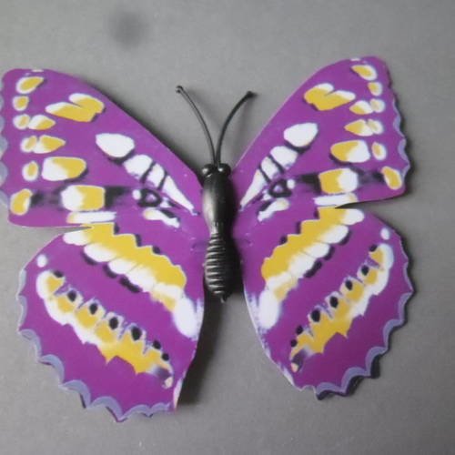 X 1 grand/magnifique embellissement forme papillon ton violet/jaune à coller 12 x 10,5 cm 