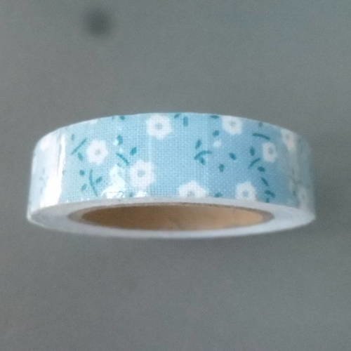 X 5 mètres de ruban adhésif tissu masking tape bleu motif fleurette repositionnable 15 mm 