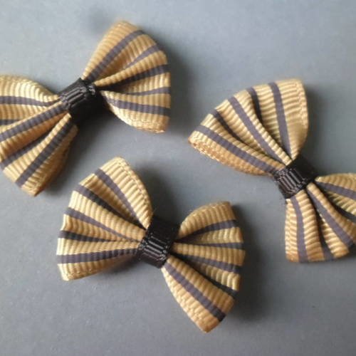 X 5 jolis nœuds papillon motif rayures caramel/marron 3,6 x 2,4 cm 
