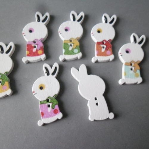 X 5 mixte boutons en bois forme adorable lapin multicolore 2 trous 32 x 16 mm 