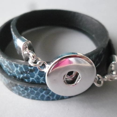 X 1 bracelet multi rangs cuir peau de serpent bleu pour bouton pression 60 cm 