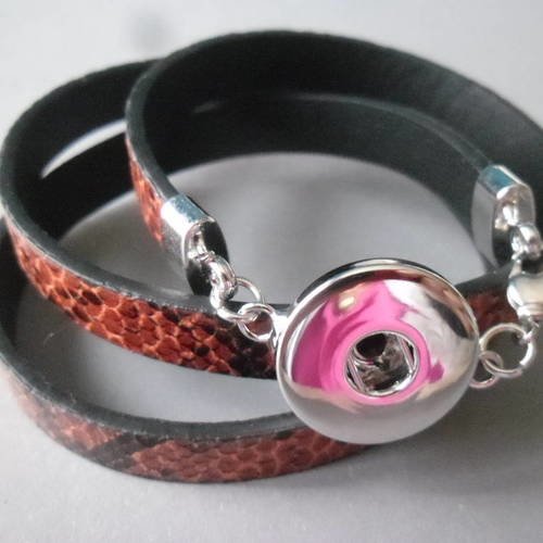X 1 bracelet multi rangs cuir peau de serpent orange pour bouton pression 60 cm 