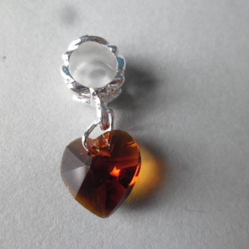 X 1 pendant breloque forme coeur cristal verre marron 24 x 10 mm 