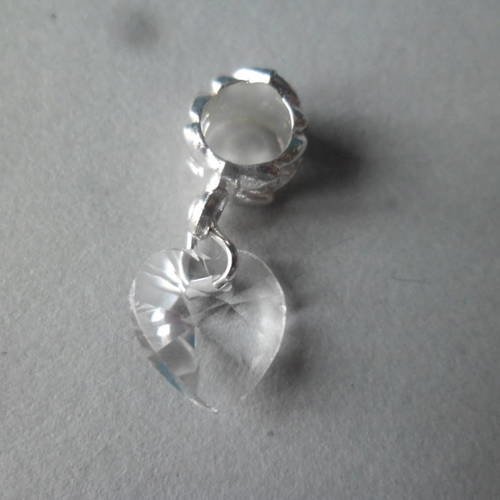 X 1 pendant breloque forme coeur verre blanc 24 x 10 mm 