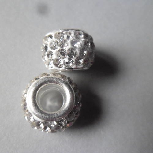 X 2 perles européen ronde strass verre pavé blanc ab   12 mm 
