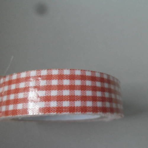 X 5 mètres de ruban adhésif tissu coton masking tape vichy orange/blanc repositionnable 15 mm 