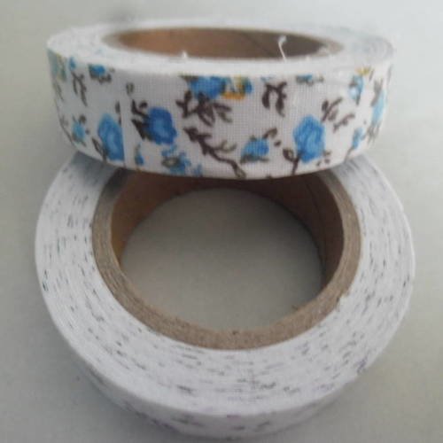 X 5 mètres de ruban adhésif tissu coton masking tape blanc motif fleurettes repositionnable 15 mm n°2 