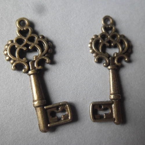 X 5 pendentifs/breloque clé clef motif bronze 28 x 11 mm 